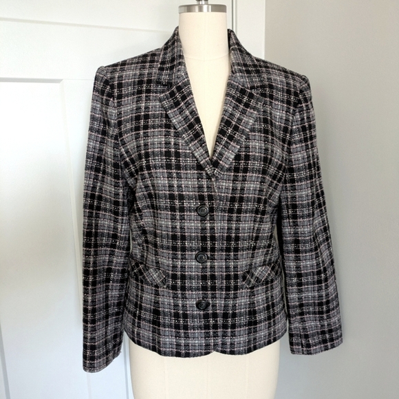 Vintage Worthington Tailored Blazer Blk/Grey/White/Pink Feminine Goth Boss 8P - Picture 1 of 16